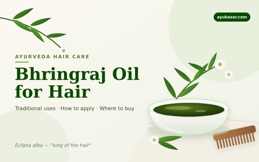 Bhringraj oil in a bowl with fresh Eclipta alba leaves – Bhringraj Oil for Hair